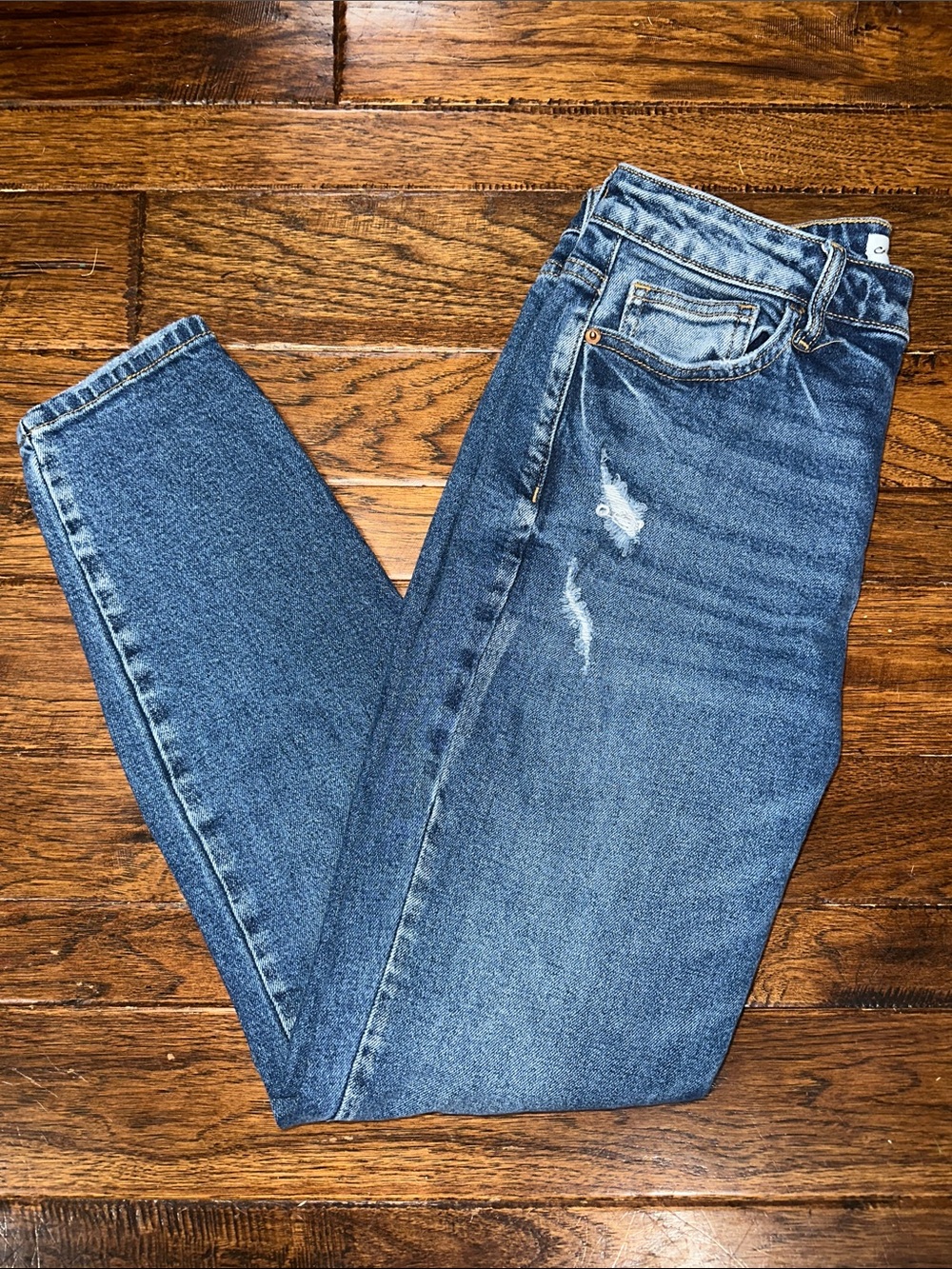 Distressed High-Rise Blue Cello Jeans